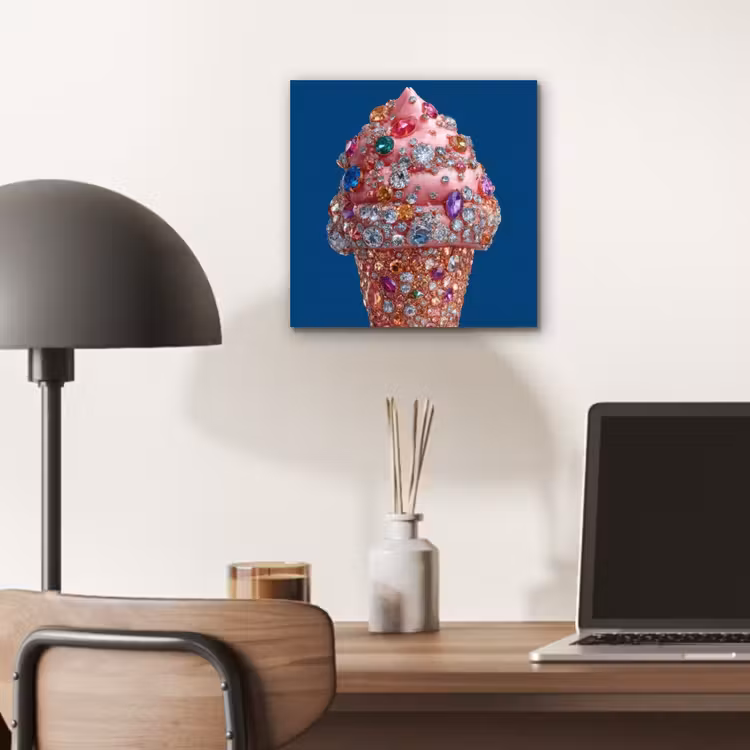 Ijsje - Hoorntje - Steentjes - Blauw aluminium wit klein -sfeer5