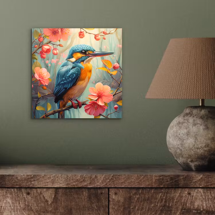 IJsvogel - Bloesem - Natuur - Vogels - Bloemen aluminium wit klein -sfeer2