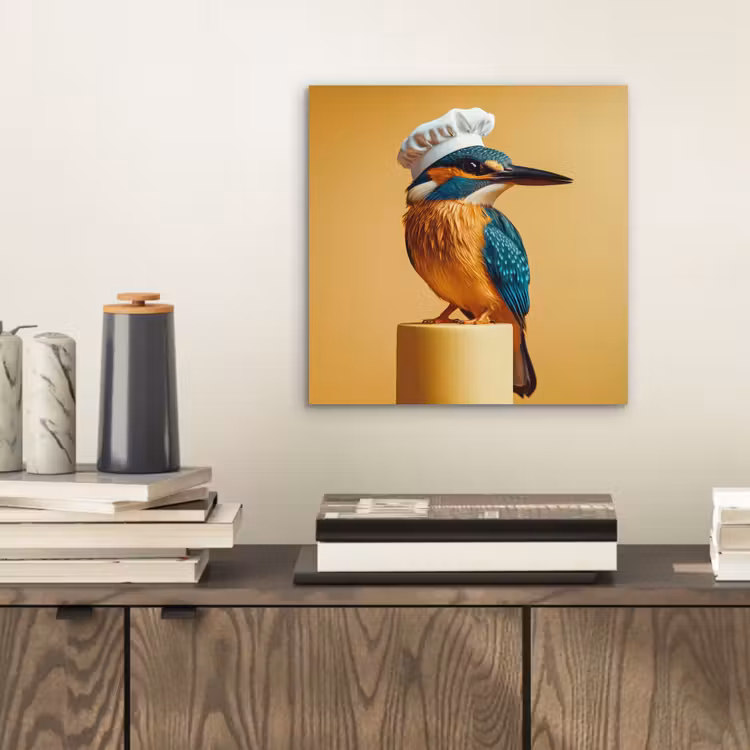 Ijsvogel - Pilaar - Koksmuts - Vogel aluminium wit klein -sfeer1