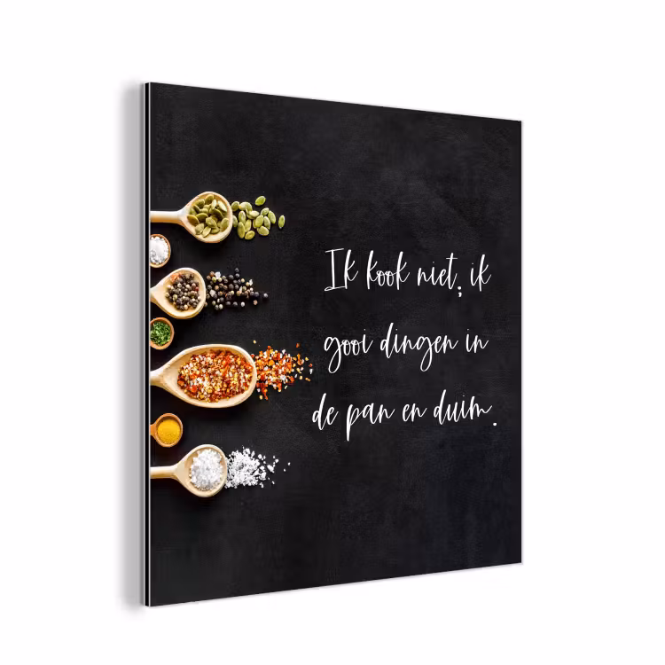 Ik gooi dingen in de pan en duim - Keuken - Quotes - Spreuken - Humor aluminium wit klein -3d