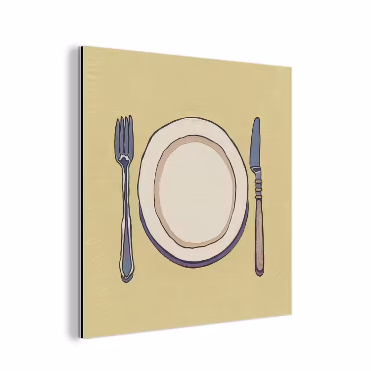 Illustratie - Bord - Bestek - Beige aluminium wit klein -3d