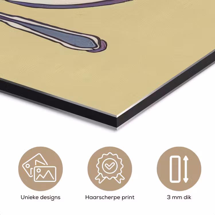 Illustratie - Bord - Bestek - Beige aluminium wit klein -closeup_NL