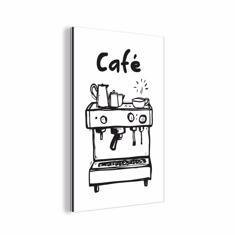 Illustratie - Café - Koffiemachine - Kopjes aluminium wit klein -3d