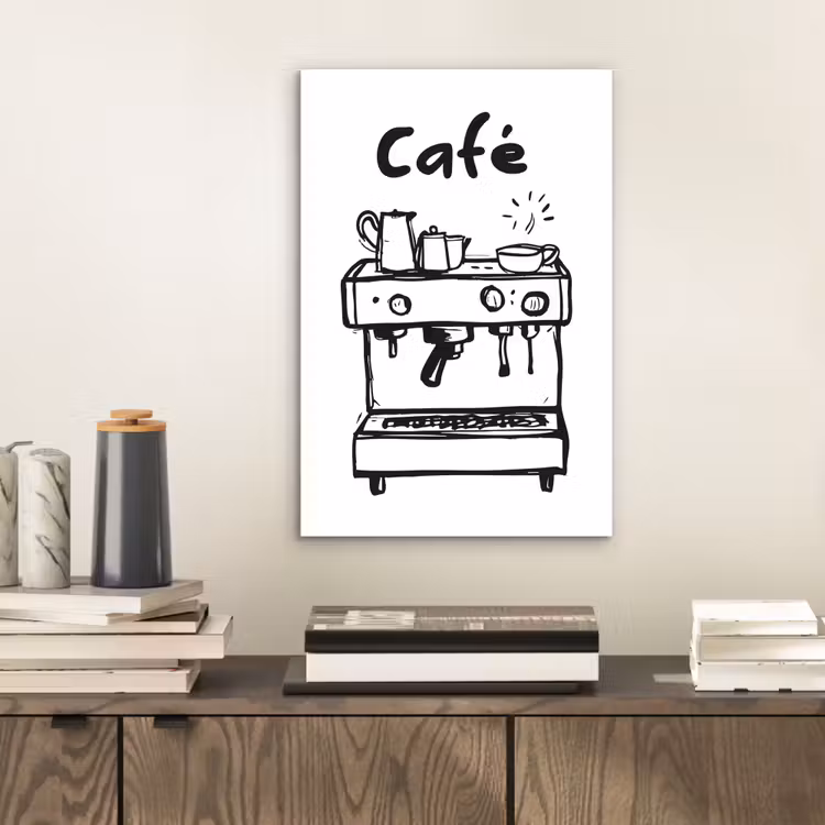 Illustratie - Café - Koffiemachine - Kopjes aluminium wit klein -sfeer1