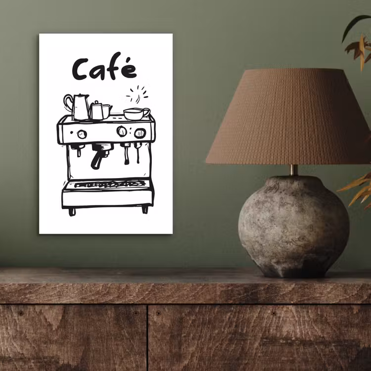 Illustratie - Café - Koffiemachine - Kopjes aluminium wit klein -sfeer2