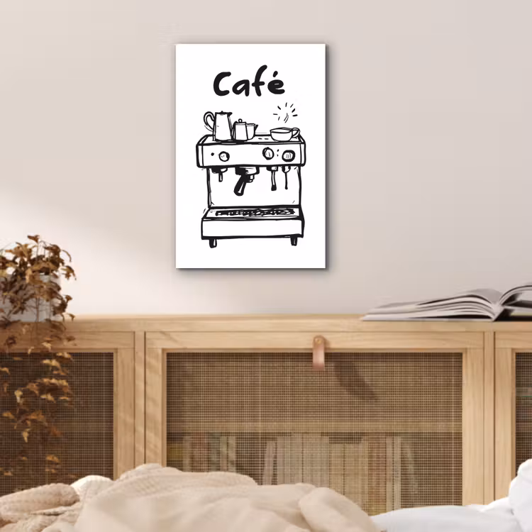 Illustratie - Café - Koffiemachine - Kopjes aluminium wit klein -sfeer3