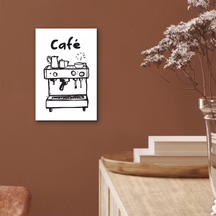 Illustratie - Café - Koffiemachine - Kopjes aluminium wit klein -sfeer4