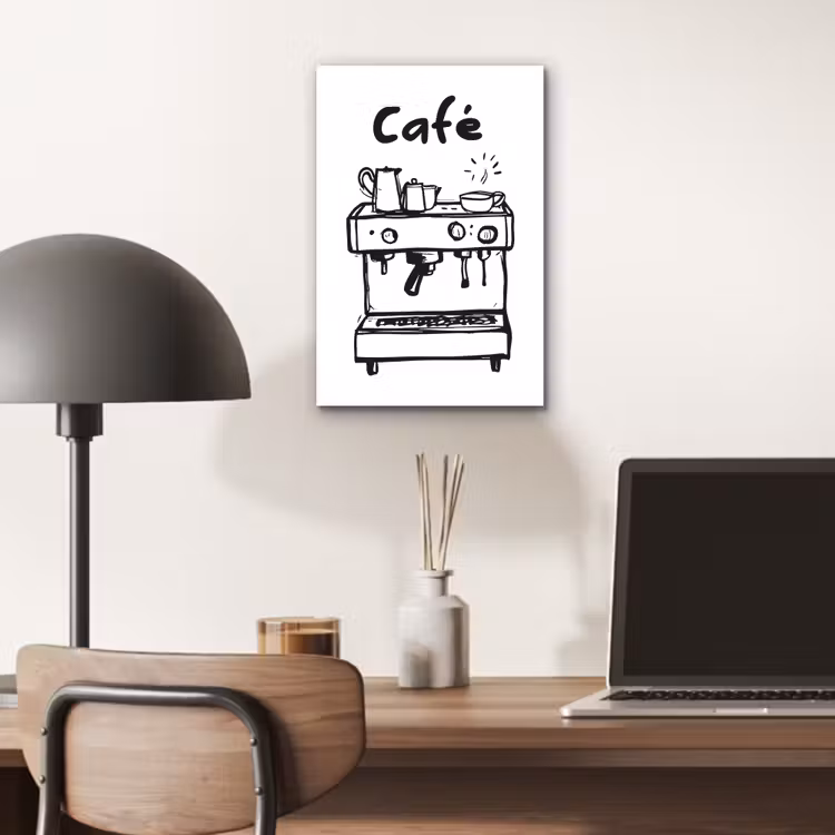 Illustratie - Café - Koffiemachine - Kopjes aluminium wit klein -sfeer5