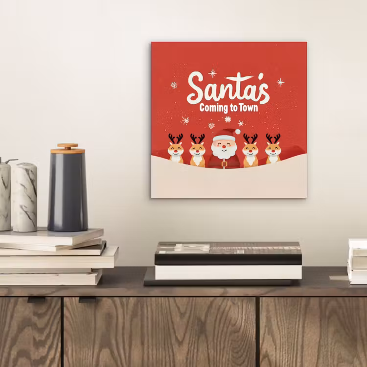 Illustratie - Kerstman - Rendieren - Rood aluminium wit klein -sfeer1