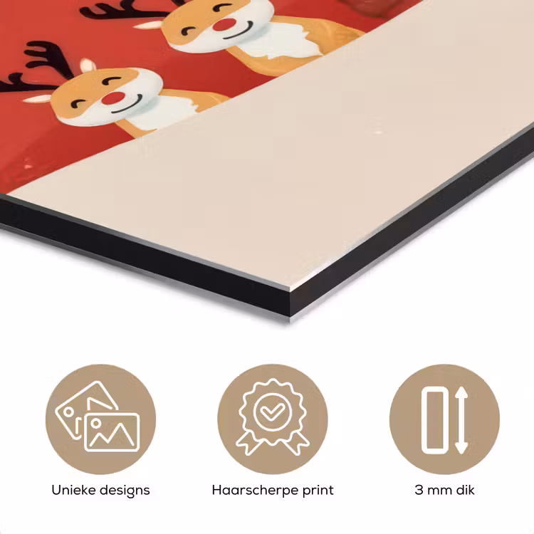 Illustratie - Kerstman - Rendieren - Rood aluminium wit klein -closeup_NL