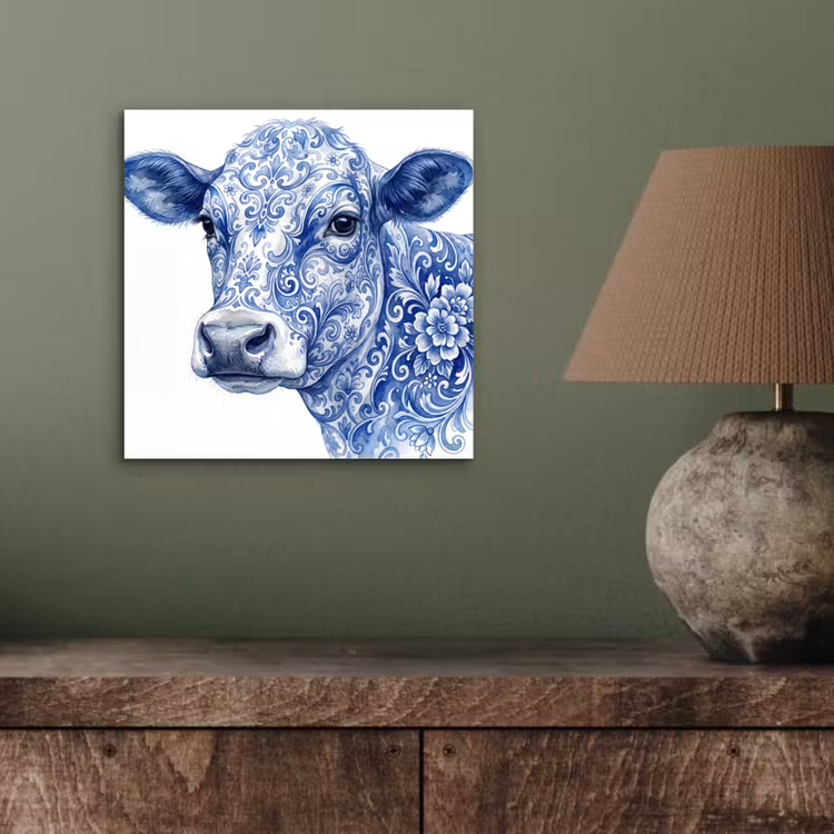 Illustratie - Koe - Blauw aluminium wit klein -sfeer2