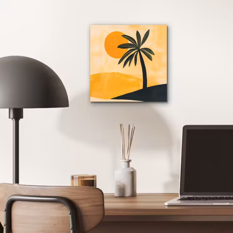 Illustratie - Palmboom - Zon - Heuvels aluminium wit klein -sfeer5