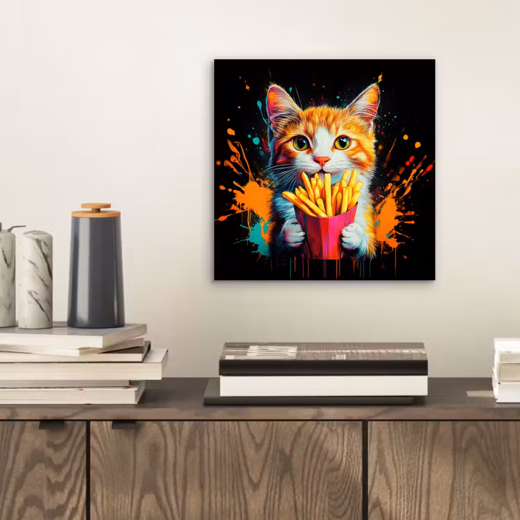 Kat - Eten - Patat - Graffiti - Abstract aluminium wit klein -sfeer1