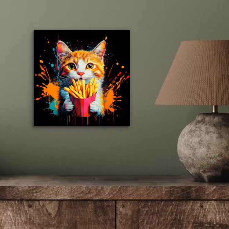 Kat - Eten - Patat - Graffiti - Abstract aluminium wit klein -sfeer2
