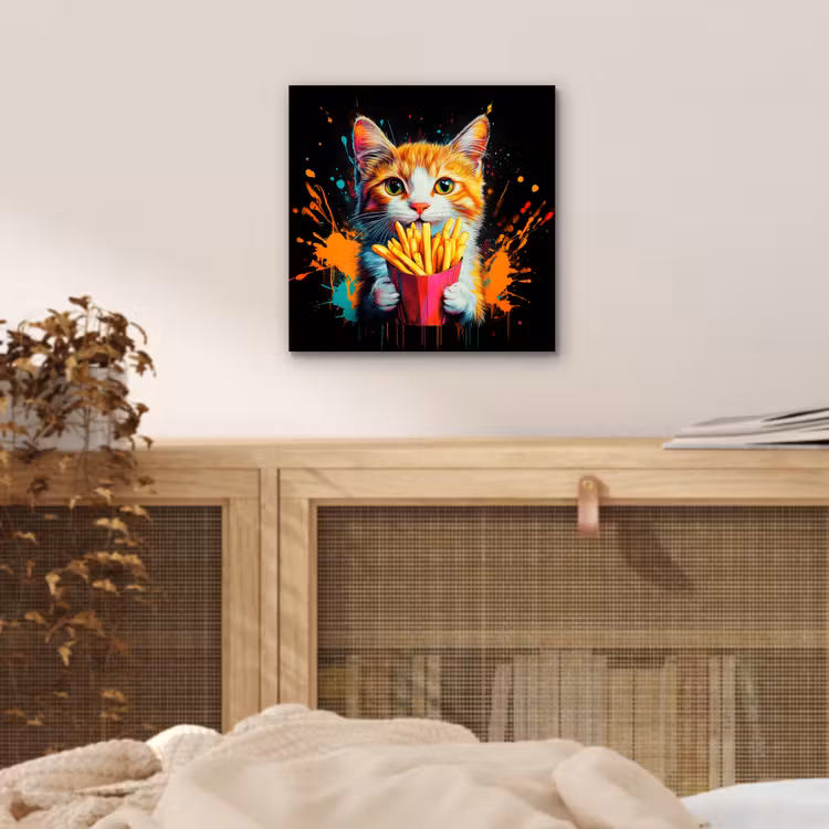 Kat - Eten - Patat - Graffiti - Abstract aluminium wit klein -sfeer3
