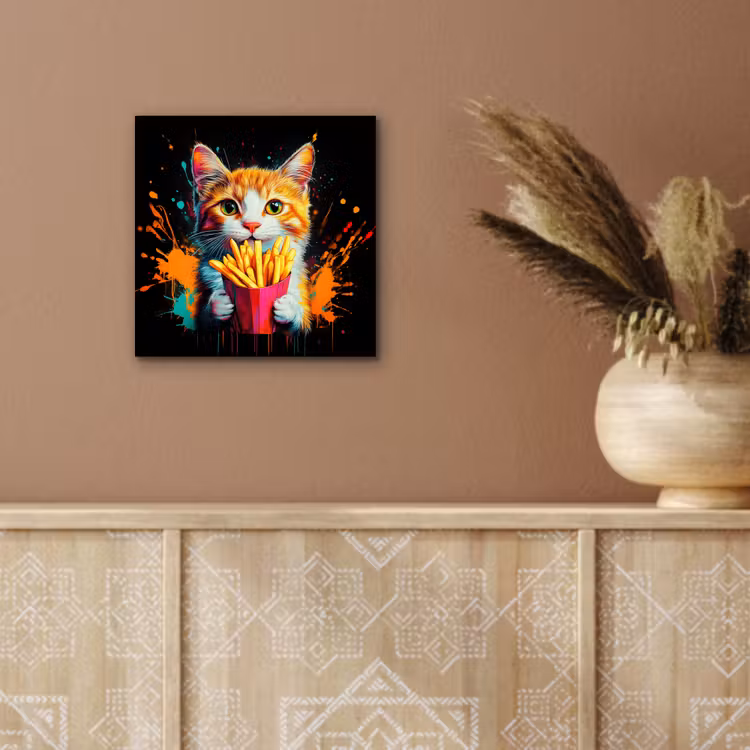 Kat - Eten - Patat - Graffiti - Abstract aluminium wit klein -sfeer4