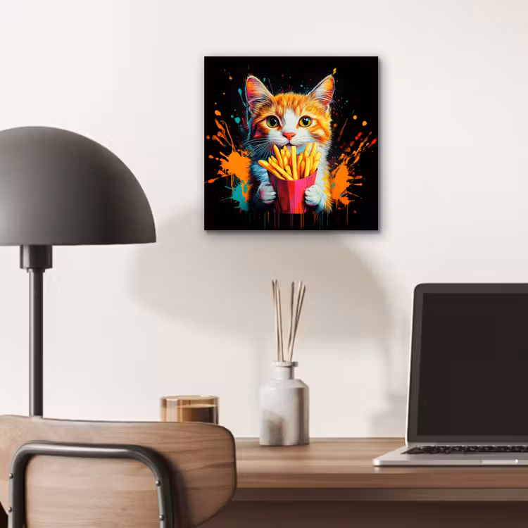 Kat - Eten - Patat - Graffiti - Abstract aluminium wit klein -sfeer5