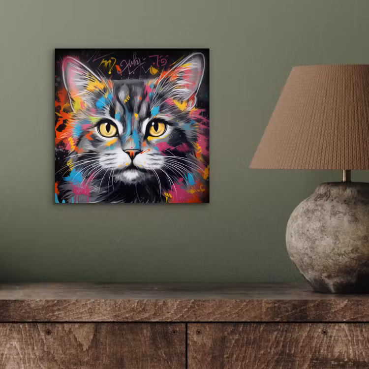 Kat - Graffiti - Dieren - Kleuren - Grijs aluminium wit klein -sfeer2