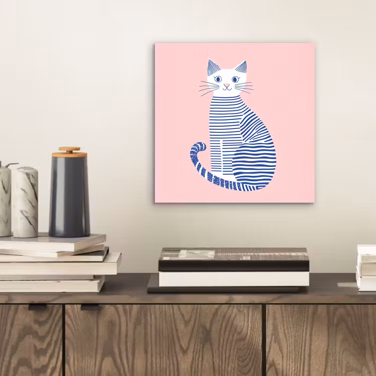 Kat - Illustratie - Minimalistisch - Roze aluminium wit klein -sfeer1