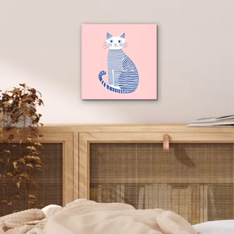 Kat - Illustratie - Minimalistisch - Roze aluminium wit klein -sfeer3
