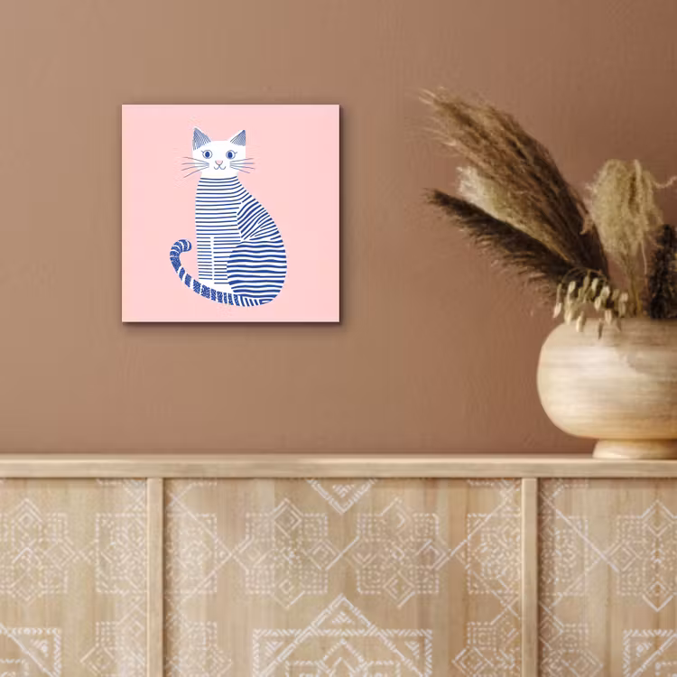 Kat - Illustratie - Minimalistisch - Roze aluminium wit klein -sfeer4