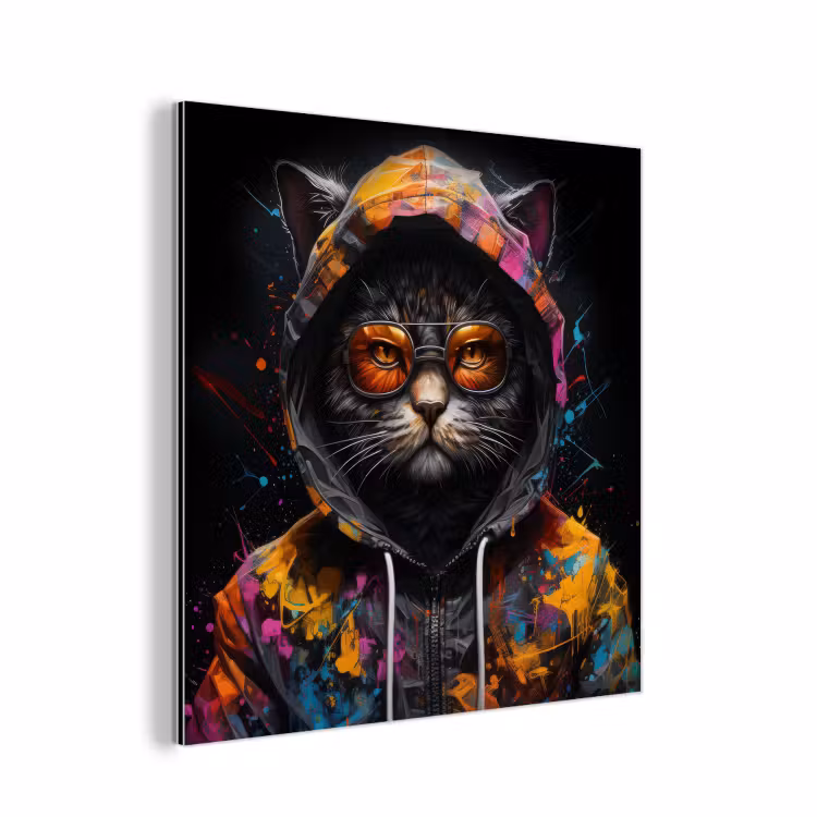 Kat - Jas - Graffiti - Bril - Zwart aluminium wit klein -3d