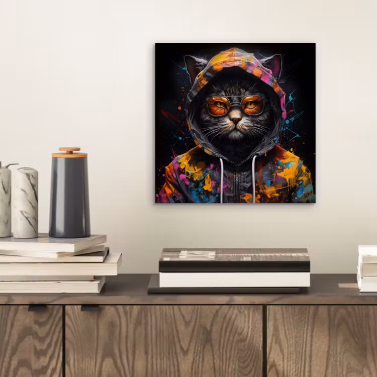 Kat - Jas - Graffiti - Bril - Zwart aluminium wit klein -sfeer1