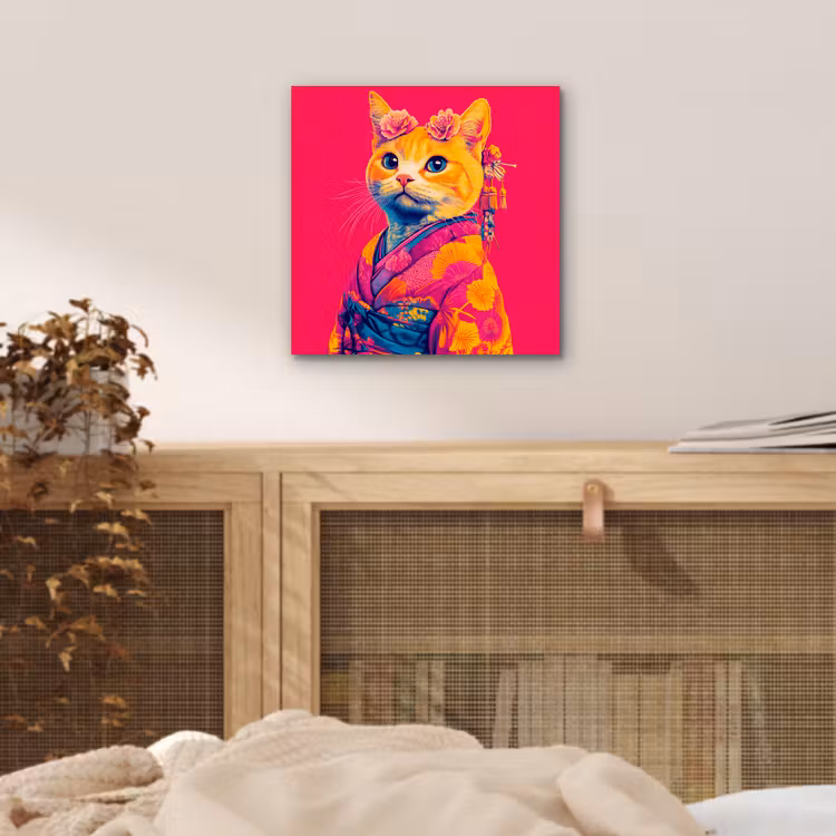 Kat - Kimono - Bloemen - Roze aluminium wit klein -sfeer3