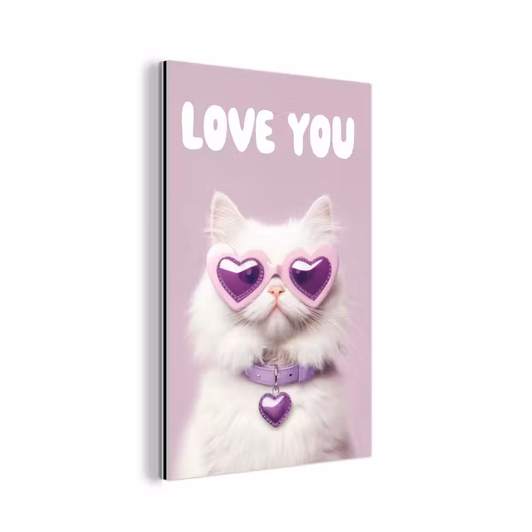 Kat - Love - Paars - Valentijn aluminium wit klein -3d