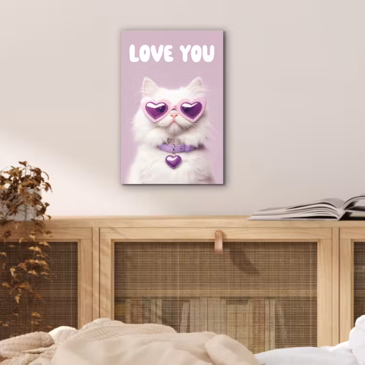 Kat - Love - Paars - Valentijn aluminium wit klein -sfeer3