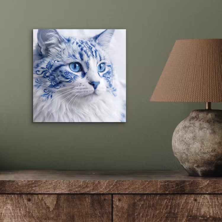 Kat - Patroon - Blauw aluminium wit klein -sfeer2