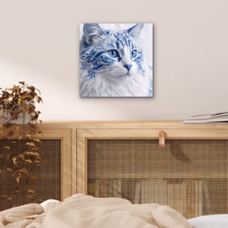 Kat - Patroon - Blauw aluminium wit klein -sfeer3
