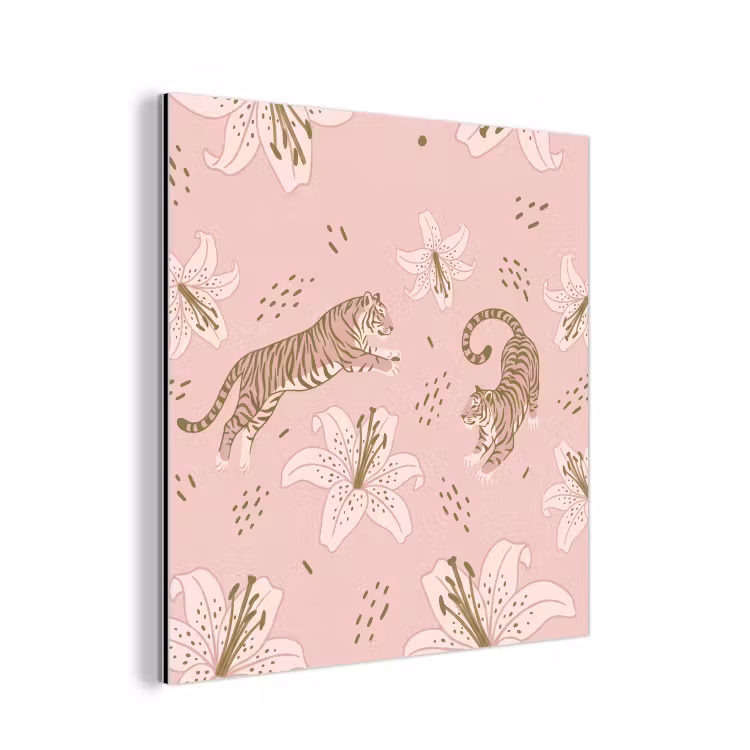 Kat - Springend - Bloemen - Abstract - Roze aluminium wit klein -3d