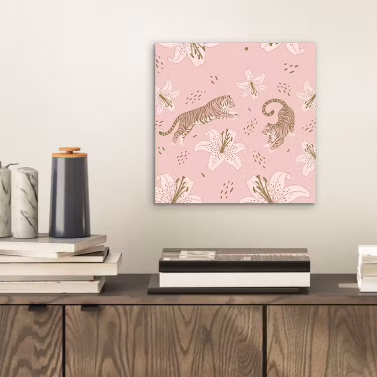 Kat - Springend - Bloemen - Abstract - Roze aluminium wit klein -sfeer1