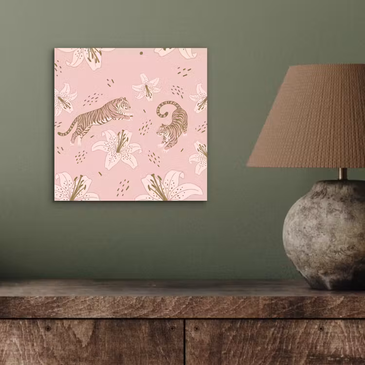 Kat - Springend - Bloemen - Abstract - Roze aluminium wit klein -sfeer2