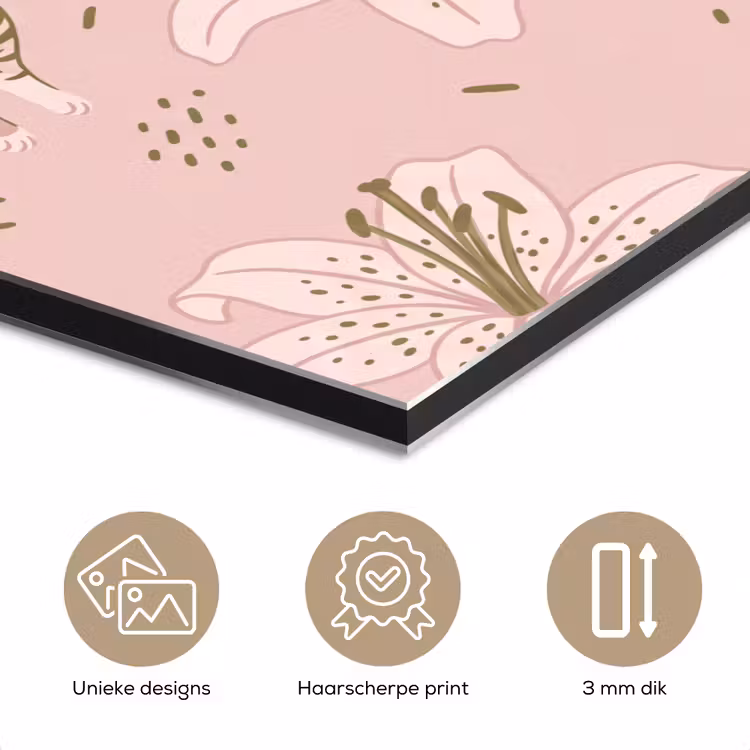 Kat - Springend - Bloemen - Abstract - Roze aluminium wit klein -closeup_NL