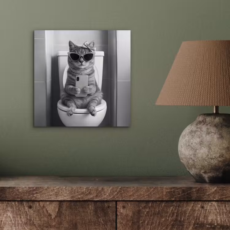 Kat - Telefoon - Toilet - Zwart - Wit aluminium wit klein -sfeer2