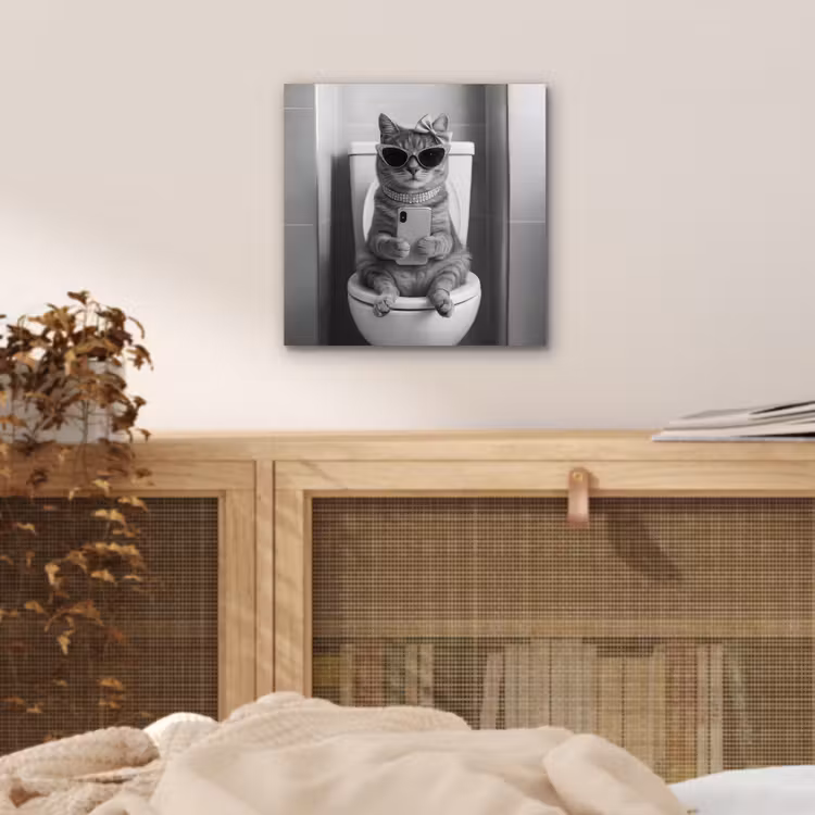 Kat - Telefoon - Toilet - Zwart - Wit aluminium wit klein -sfeer3