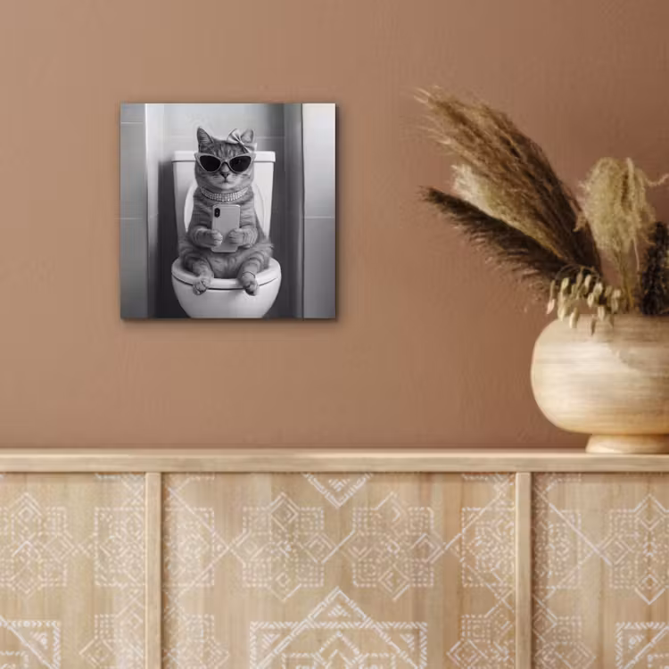 Kat - Telefoon - Toilet - Zwart - Wit aluminium wit klein -sfeer4