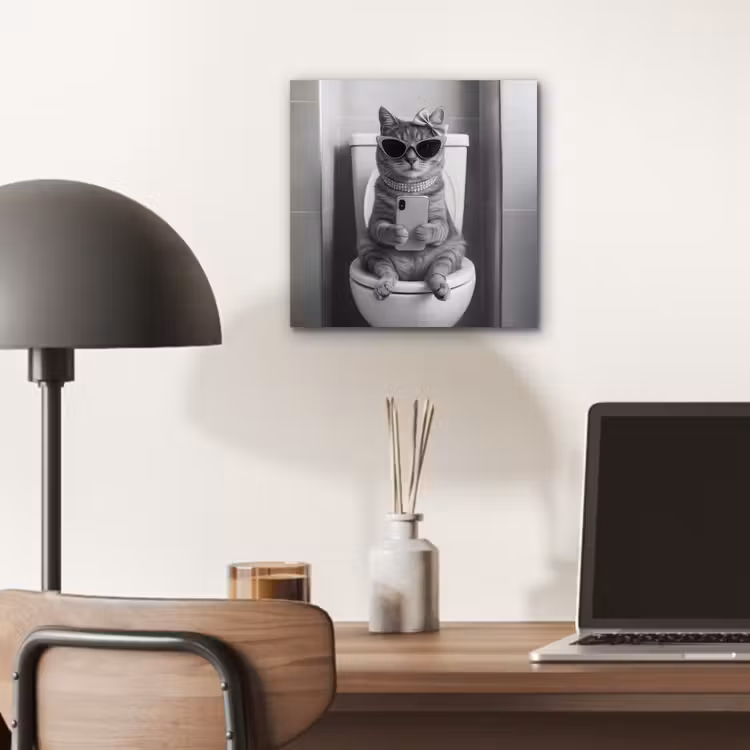 Kat - Telefoon - Toilet - Zwart - Wit aluminium wit klein -sfeer5