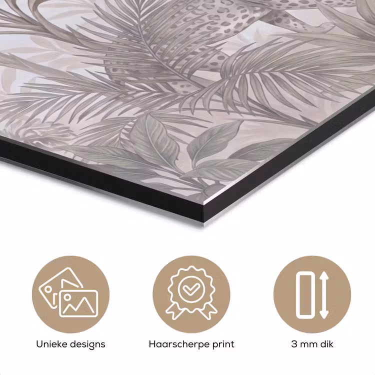 Kat - Vogel - Jungle - Illustratie - Dieren aluminium wit klein -closeup_NL