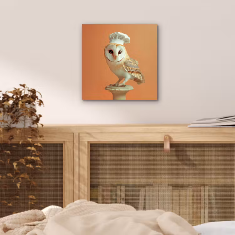 Kerkuil - Koksmuts - Oranje - Vogel aluminium wit klein -sfeer3