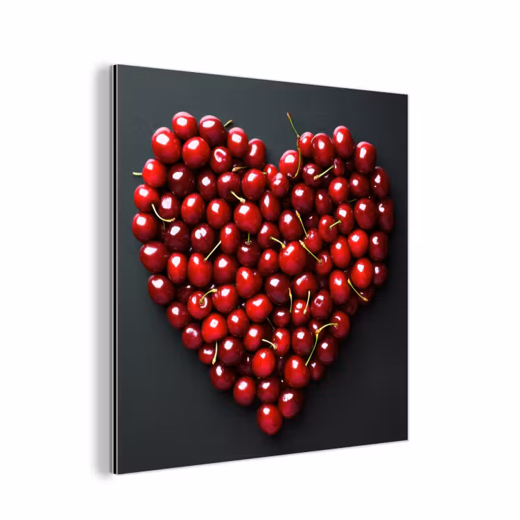 Kersen - Hart - Rood - Zwart aluminium wit klein -3d