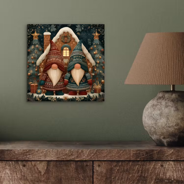 Kerst - Gnomen - Peperkoekhuisje - Rood - Groen aluminium wit klein -sfeer2