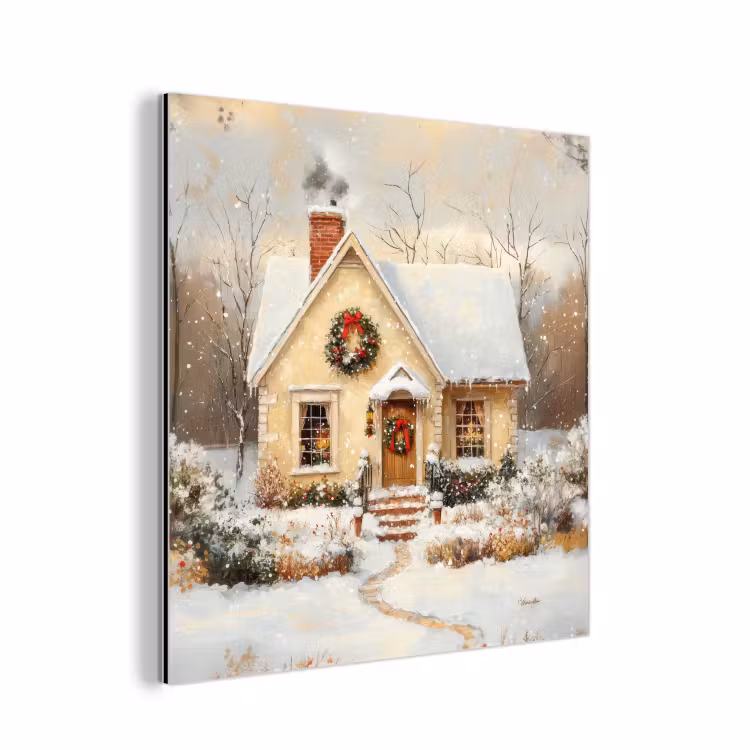 Kerst - Huis - Winter - Sneeuw aluminium wit klein -3d