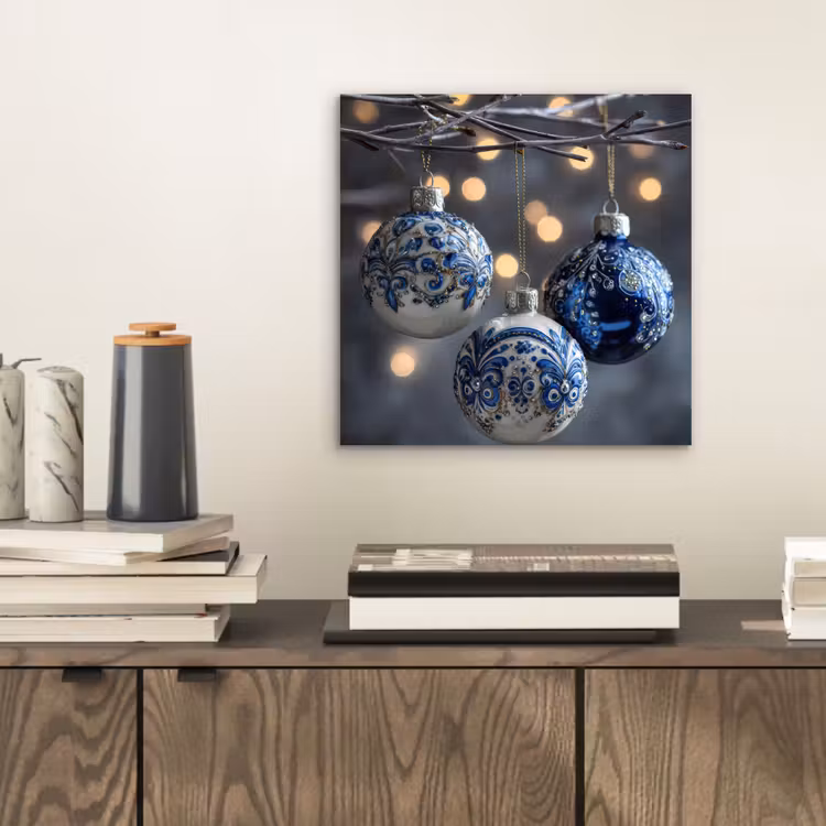 Kerstbal - Versierd - Blauw aluminium wit klein -sfeer1