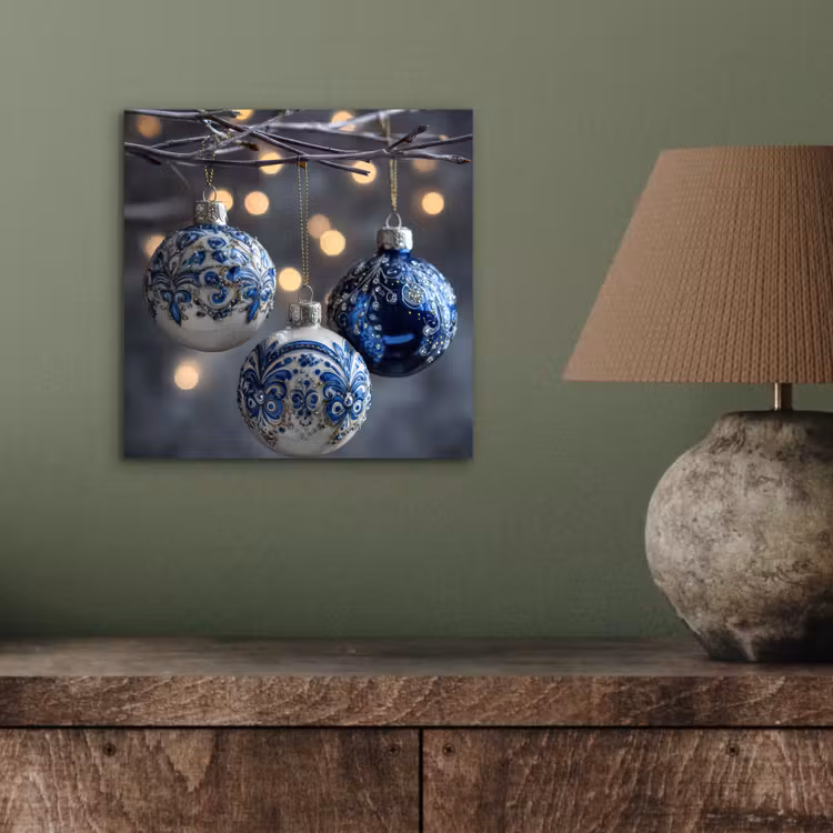 Kerstbal - Versierd - Blauw aluminium wit klein -sfeer2