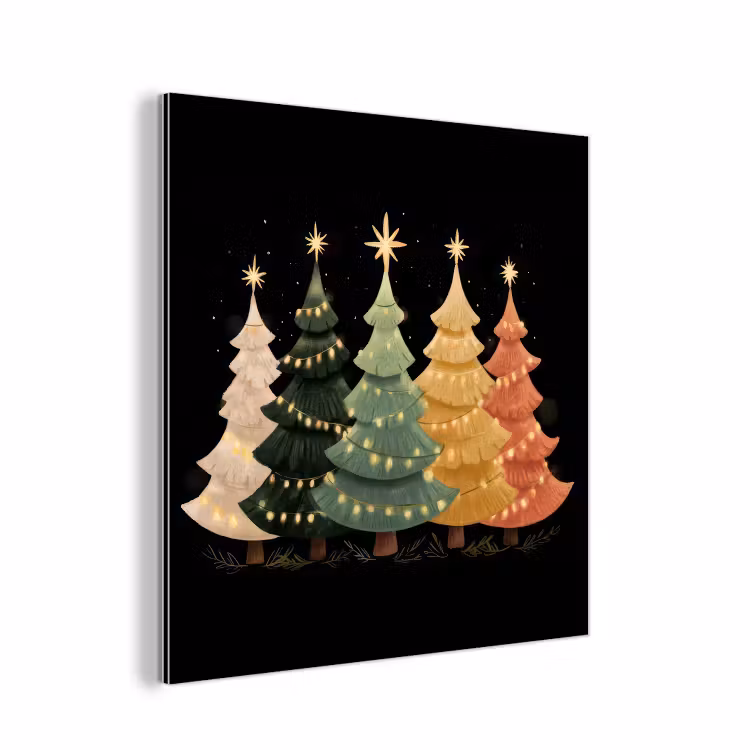 Kerstbomen - Kleurrijk - Lichtjes - Ster aluminium wit klein -3d