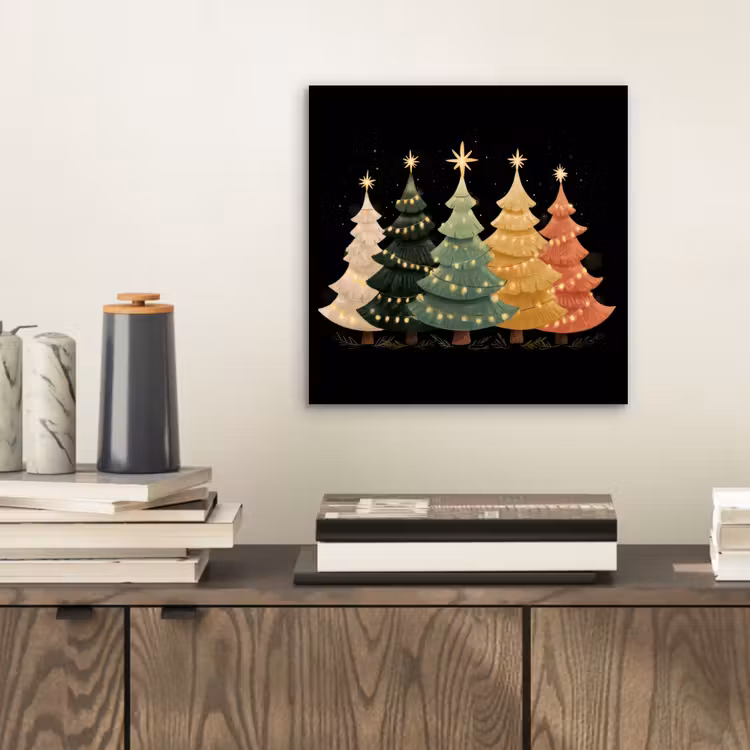 Kerstbomen - Kleurrijk - Lichtjes - Ster aluminium wit klein -sfeer1