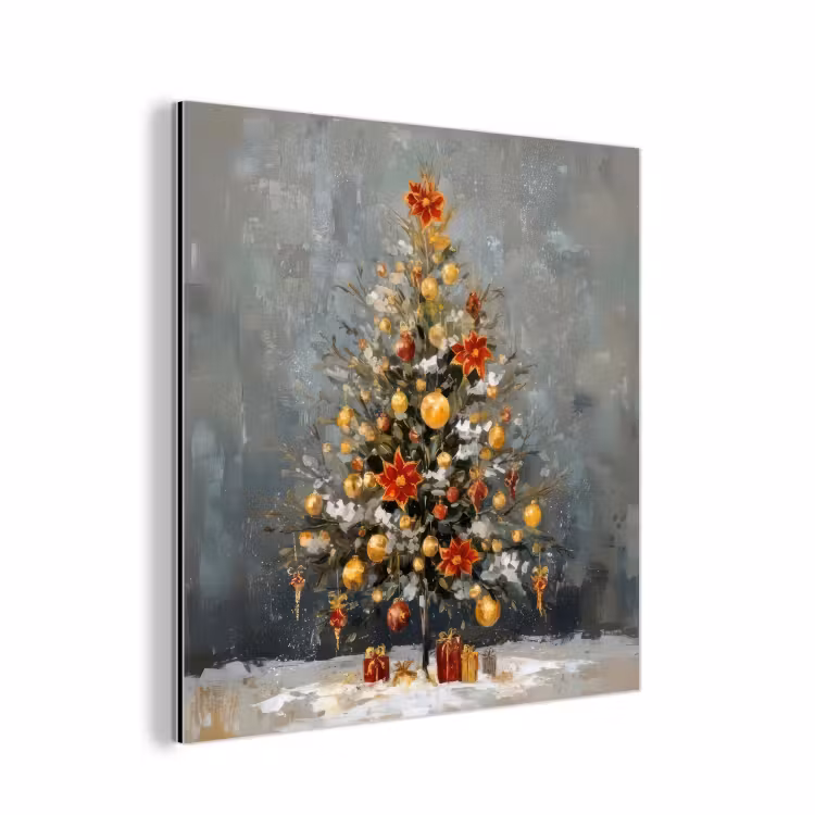 Kerstboom - Cadeaus - Rood - Goud aluminium wit klein -3d
